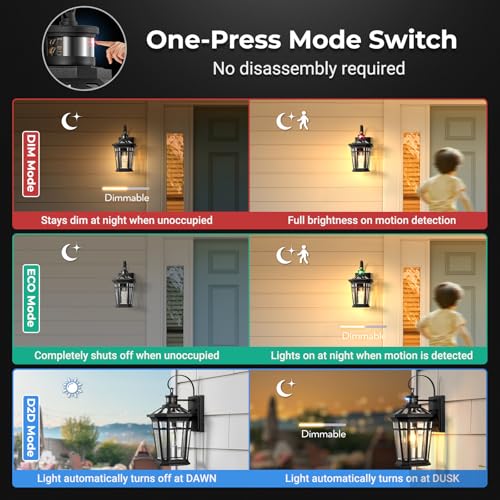 VIANIS Motion Sensor Outdoor Light fixtures Wall Mount, Large Anti-Rust Aluminum Outdoor Lantern, Black Waterproof Outside Wall Sconce for House, Modern Dusk to Dawn Exterior Lighting for Garage by VIANIS - Used condition - Image 2