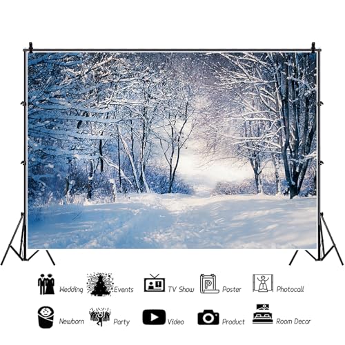 MIRRORANG 2,5x1,8m Snowy Forest Backdrop Winter Snow Ice Snowscape Photography Background for Christmas Holiday New Year Celebration Poster Photo Studio Props - Image 3