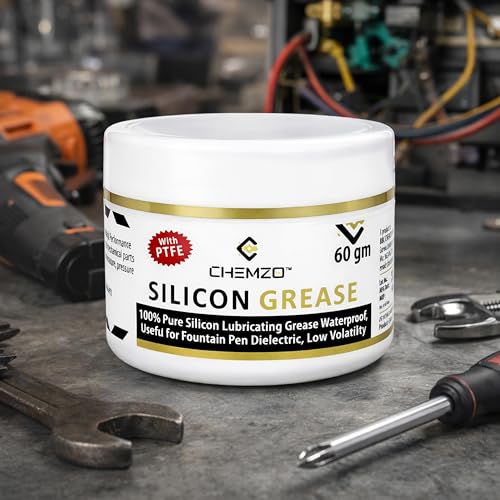 Image of CHEMZO Silicone Lubricating Grease with PTFE | White, 60 g | 100% Synthetic Grease | Dielectric | Multi purpose | Moisture Resistant, Non-Staining Formula | Excellent sound dampening |