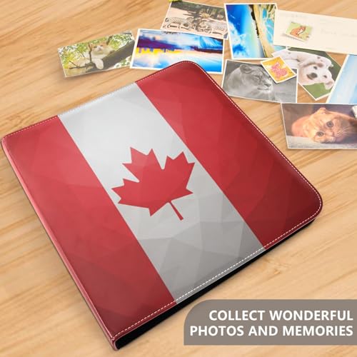 Álbum de fotos grande con estampado de la bandera de Canadá JIPONI, álbumes de scrapbook con cubierta de cuero DIY para fotos de 4x6, 5x7 y 6x8 pulgadas, libro de recuerdos autoadhesivo para bodas, bebés y familia miniatura 5