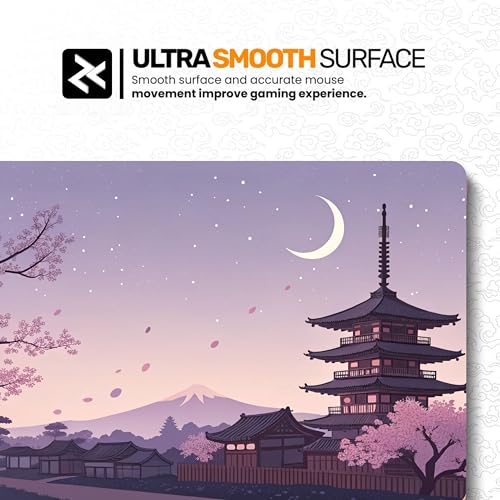 Image of Nighttime Cherry Blossom Premium Desk Mat | Anti-Skid | Anti-Slip | 80 x 30 cm | Laptop Mat for Work from Home /Office /Gaming- Extended Mouse pad and Keyboard Desk mat