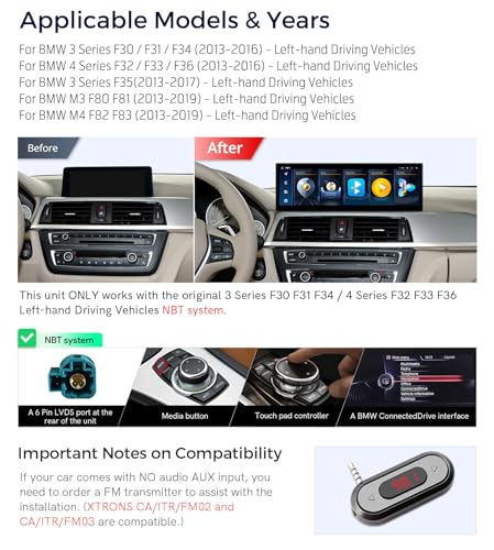 XTRONS Estéreo automotivo Android 14 de 14,9 polegadas para sistema NBT BMW F30/F31/F32/F33/F34/F35/