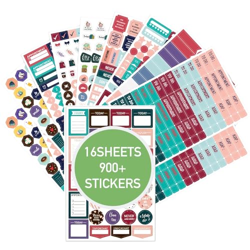 16 Sheet 900+ Planner Stickers for Daily Tasks & Journaling Colorful Calendar Stickers for Organizing and Decorating