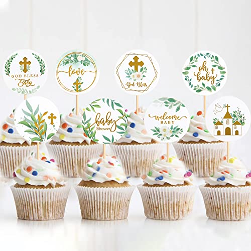 Keaziu 32Pcs Woodland Baby Shower Cupcake Toppers Green Leaf Baby Shower God Bless Child Cupcake Picks Woodland Jungle Safari Theme Summer Tropical Hawaii Birthday Decorations #TOP1
