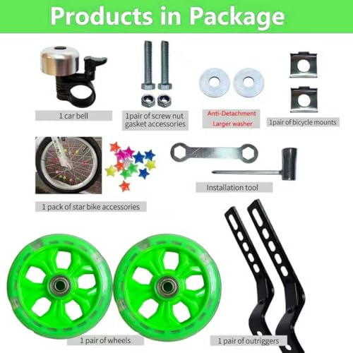 Image of DDJKCZ Training Wheels Flash Mute Big Wheel Compatible for 12 14 16 18 20 inch Single Speed Bicycle (green)