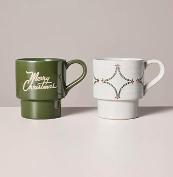 Hearth & Hand with Magnolia Set Of 14oz Christmas Theme Stoneware Mugs
