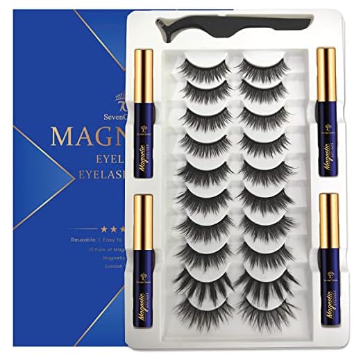 3D Magnetic Eyelashes 7C SevenCrown Magnetic Lashes with Eyeliner,Natural Looking, Lightweight,Long Lasting,High Volume,Reusable Faux mink lashes Easy to Apply 10 Pairs