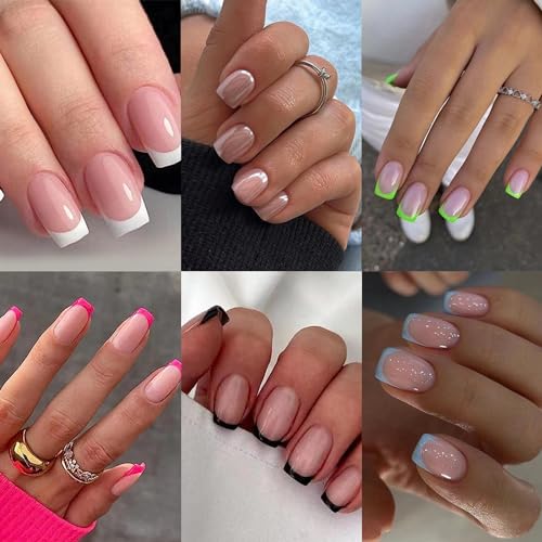6 Packs 144 pcs French Tip Press on Nails Short