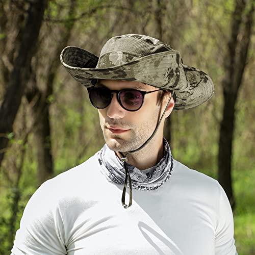 Image of UPF 50+ Sun Fishing Hat for Men Women Wide Brim Hat with Detachable Face Cover & Neck Flap