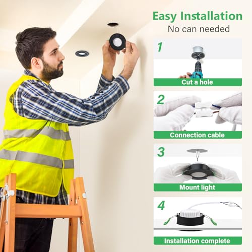 GeyouLux LED Einbaustrahler 230V Dimmbar, 5W IP65 Deckenspots, Einbauleuchten 65-75mm EinbauØ, 2700K/4000K/6000K Ultra Flach Einbauspots, 3CCT Spots für Badezimmer 6er Set Schwarz