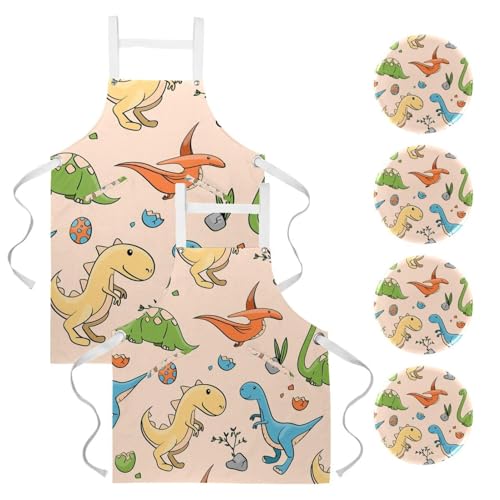 Tablier de cuisine dinosaure multicolore idéal pour pâtisserie et bistrot