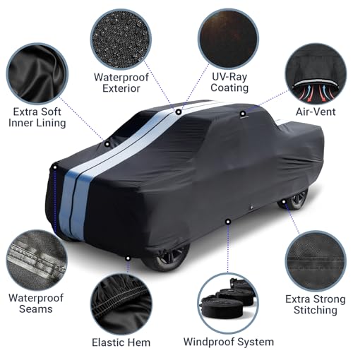 Image of iCarCover Premium Truck Cover for 1973-1983 Ford F-100 Regular Cab, Long Bed Heavy Duty Waterproof All Weather Automobiles Custom Fit Full Exterior UV Snow Rain Protection Covers (Stripe - Black /Gray)