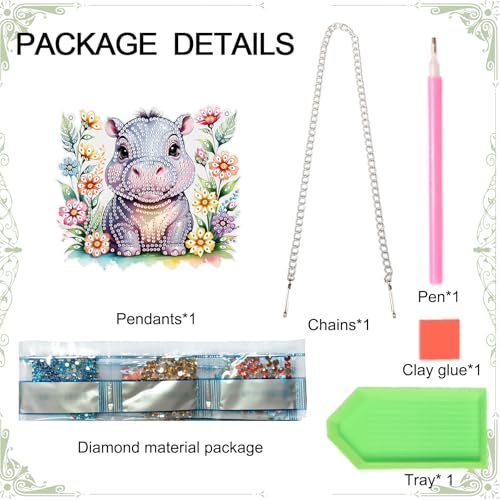 Image of AiYuanzsh DIY Diamond Art Painting Hanging Kit Hippo, Acrylic 5D Diamond Painting Pendant Ornament Board Kit, Home Garden Wall Door Diamond Art Hanging Ornament