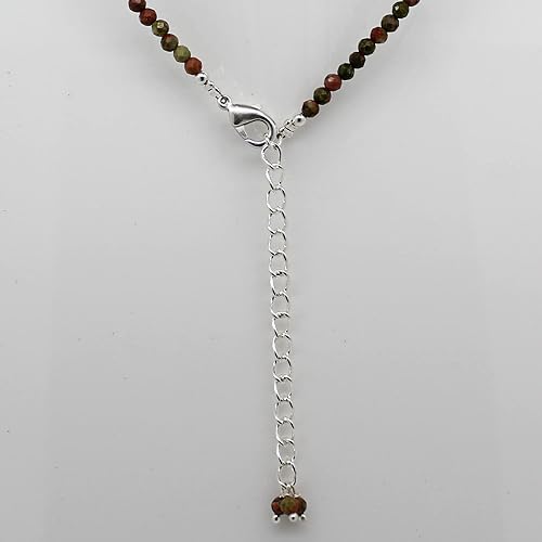 Miniatura 4 de Gempires Unakite Bead Necklace, Beaded Choker Necklace, Faceted beads 2.4-2.5 mm, Unakite Jewelry for Women, 18 inches Silver Plated Adjustable Chain