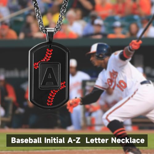Baseball Initial Necklace for Men Dog Tag Stainless Steel Sliver/Black/Gold Letter Pendant Sport Baseball Athletes Jewelry Kids Boys Men Teens Boyfriend Dad4