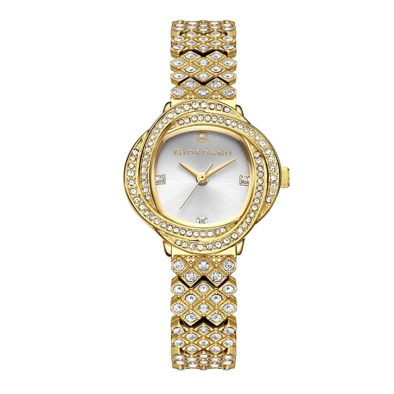 giordano Luxury Crystal Watch for Women, Stainless Steel Strap, Diamond-Studded Bezel, Elegant Dress Timepiece-picture-8