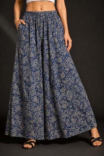 Image of Women Printed Palazzo Pants Combo Pack of 2, Comfortable Elastic Waist Lounge Pants for Women | Relaxed Fit, Loose Fitting Wide Leg Palazzo Pants, Casual Bottom (Available in S to 3XL Size)