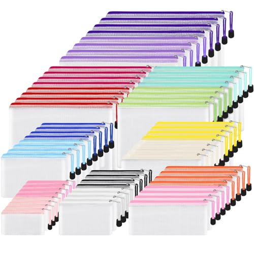 Image of EOOUT 64pcs Mesh Zipper Pouch Bags, 8 Sizes Plastic Bags, 15 Colors Waterproof Pouches with Slide Fastener for Organization, Multipurpose for Travel, School Supplies, Office and Home Organization