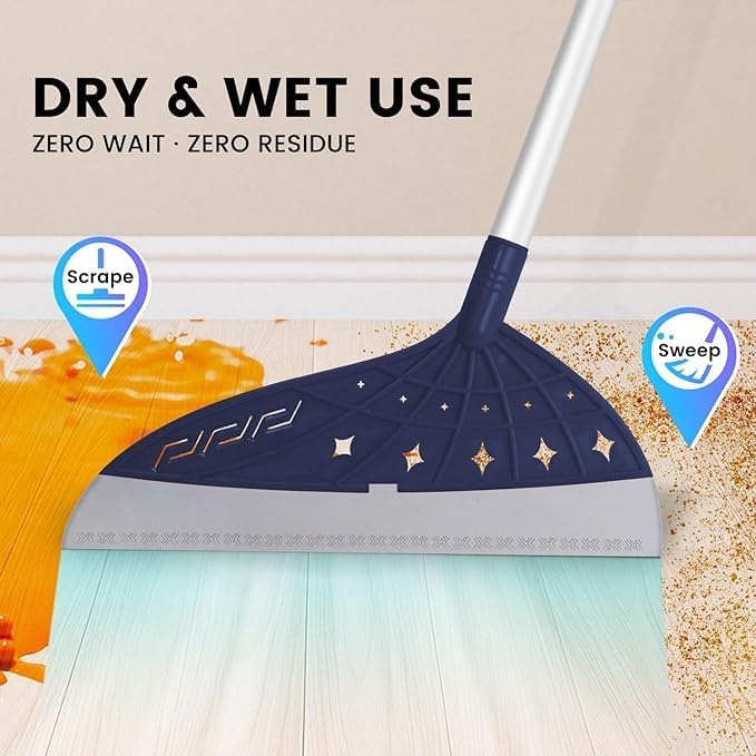 Image of Magic Air Broom, Household Magic Silicone Broom Sweeper, Adjustable Air Broom with Extra-Long Stainless Steel Handle, Multifunction Fixed Squeegee for Floor, Glass, and Tile (Blue)