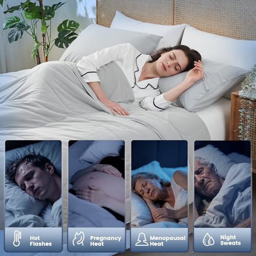 Amélie Home Cooling Comforter King Size, Dual-Sided Lightweight Cooling Blanket for Hot Sleepers, Q-Max 0.43 Breathable Cooling Quilt for Night Sweats, 106" x 90", Heather Cool Grey