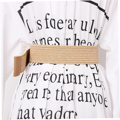 Woven Belts For Women Straw Belt Elastic Woven Belts for Women Boho Style Wide Waist Belt with Big Round Buckle Casual Braided Belt Waistband for Ladies Summer Beach 6