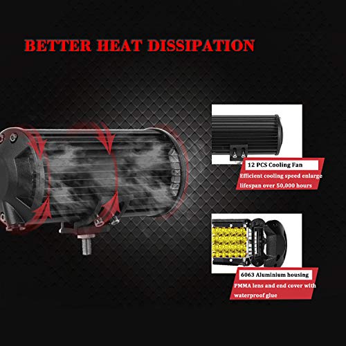 2 PCS 7 Inch Yellow Led Light Bars 96 PCS Led 13824LM Quad Row Waterproof Spot Led Pod Fog Driving Light on Rainy Snowy Day for Truck Off Road Jeep SUV Front Bumper UTV ATV