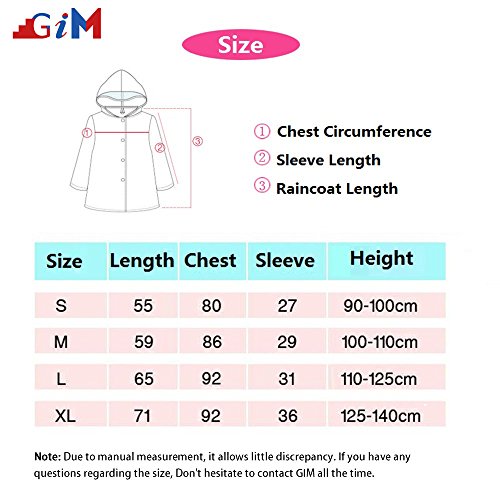 GIM Bambini Pioggia Cappotto Unisex Impermeabile Coprizaino Poncho Giacca Protezione con cappuccio per Ragazze & Ragazzi 3 – 12 anni