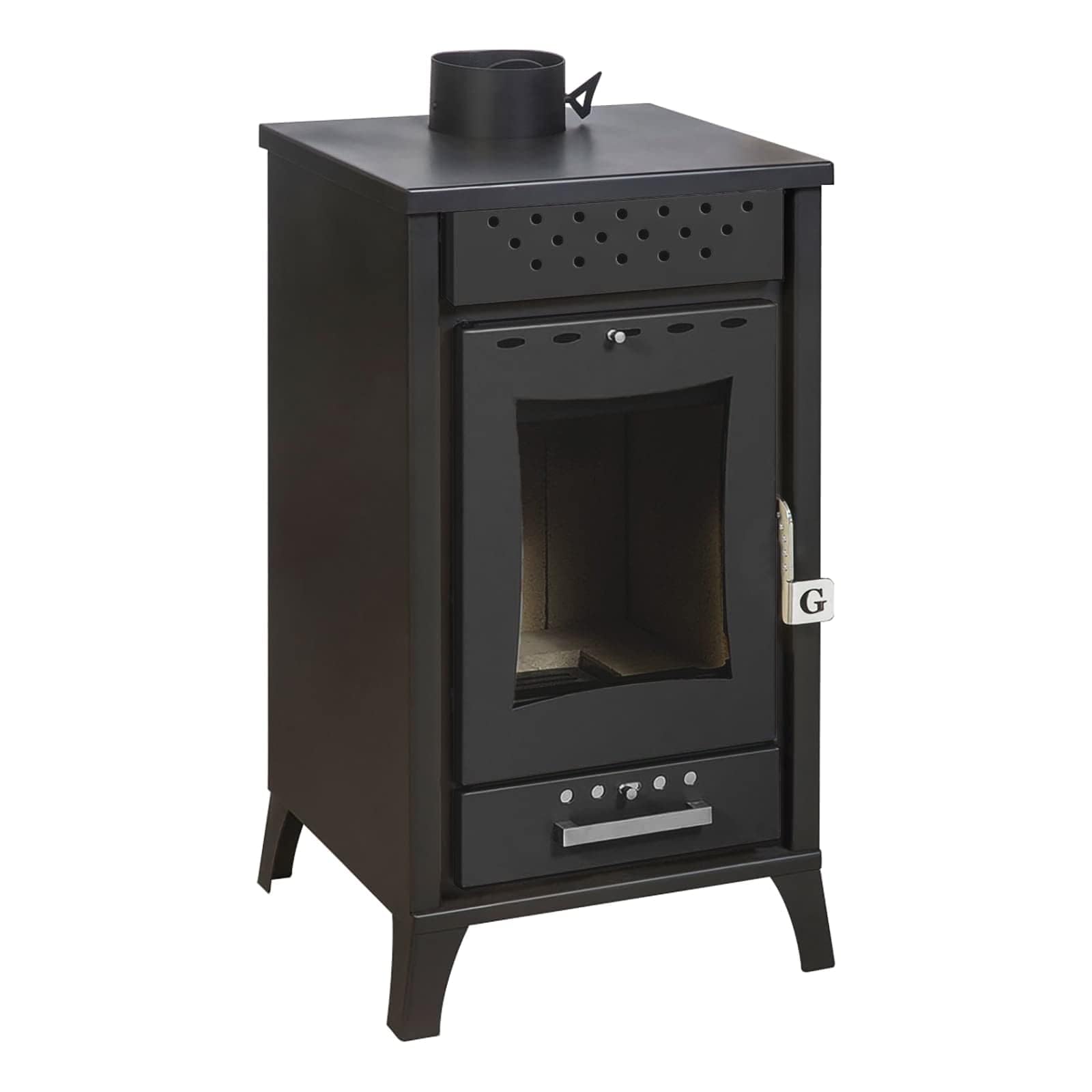 Stufa a legna/Termocamino in Acciaio e Ghisa Potenza nominale 15 kW - Dimensioni esterne 91 x 48,5 x 45,5 cm - Peso 91 kg - Mod. Kolumbo (Cod. 5830)
