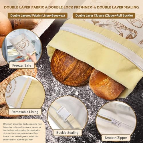Bolsa de pan de tela encerada reutilizable transpirable y ecológica para conservación natural 7