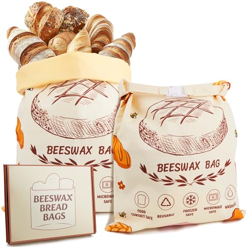 2 Pack Beeswax Bread Bags, 17 x 13 in Reusable Cotton Bags for Sourdough - image 1