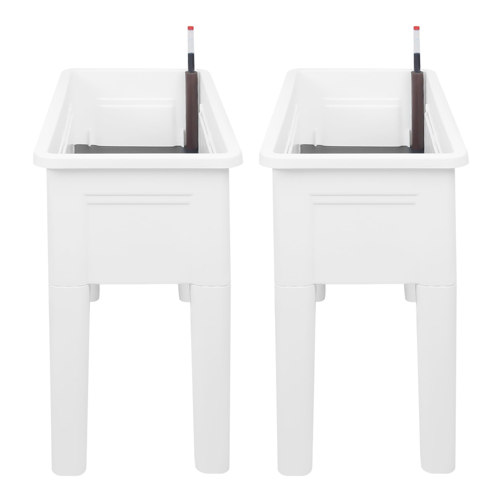 Juego de 2 piezas, con indicador de nivel de agua, material de PP, color blanco, moderno, para balcón, jardín, terraza, jardinera, jardinera, jardinera, jardinera, jardinera, jardinera, jardinera