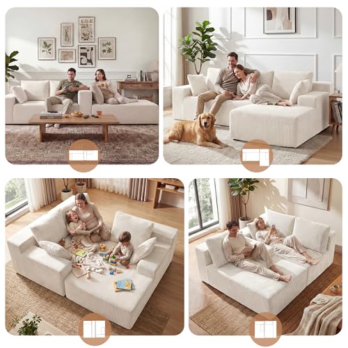 Image of GRUSIGN Cloud Sectional Boneless Couches for Living Room, Modular L Shaped Couch with Deep Seat Oversized Right Facing Chaise, Memory Foam Compressed Spineless 3 Seater Sofa for Apartment, Beige