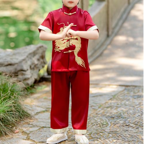Image of Kids Boys Traditional Chinese Kung Fu Outfit Embroidery Dragon Tang Uniform Martial Arts Suits