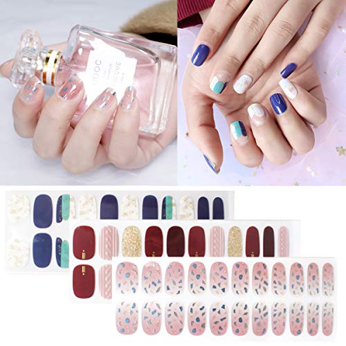 Fornail 3 Sheet Solid Color Nail Polish Strips Cute Nail Wraps with Design Gel Nails Art Self-Adhesive Stickers for Women Girls