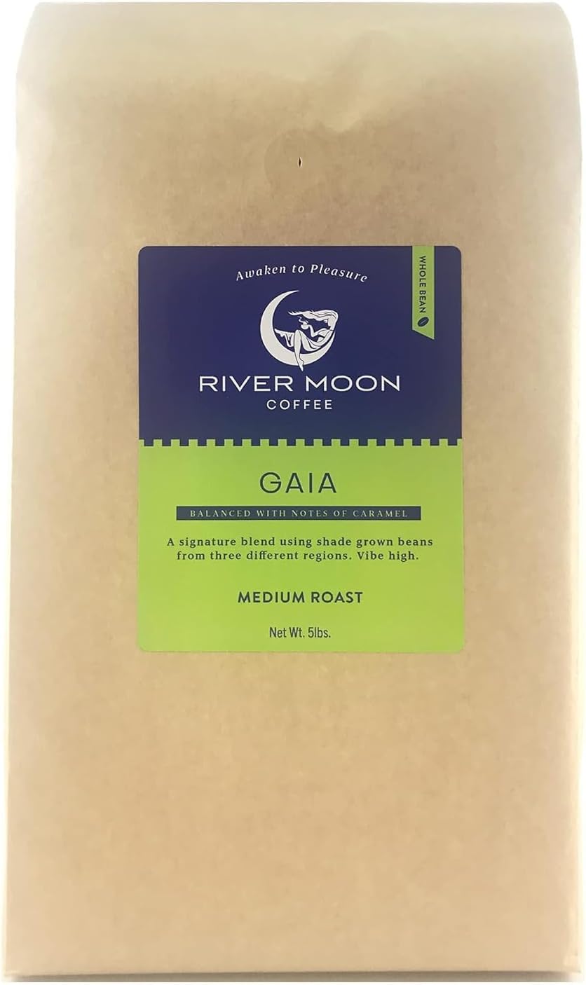 River Moon Coffee, Medium Roast Coffee Beans, 5 lbs, Non-GMO, Direct Trade, 100% Arabica, Gaia Blend