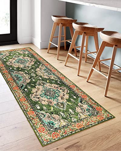 Wonnitar Bohemian Medallion Runner Rug - 2X6 Washable Forest Green Kitchen Runner Non-Slip Boho Hallway Area Rug Distressed Laundry Carpet Vintage Throw Mat For Bathroom Bedroom Entryway #TOP5