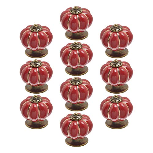 POFET Lot de 10 boutons de porte en céramique vintage en forme de citrouille Rouge