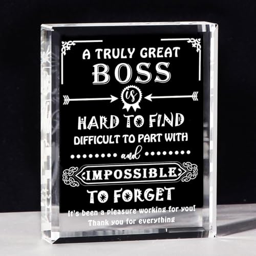 Image of Gifzy Engraved Crystal Boss Going Away Gift for Women Men, Great Appreciation Gifts for Best Boss Lady Desk Decoration Paperweight Present for Boss's Day Leaving Retirement Birthday Christmas