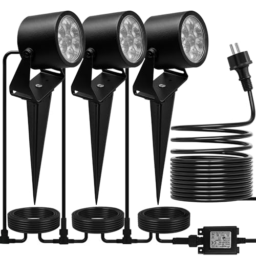 JNR 3 Stück 12V Edelstahl Gartenstrahler LED Außen Set IP65 Wasserdichte, Gartenleuchten mit Strom 3.5w 300LM 3000k Warmweiß Glühbirne, Gartenbeleuchtung mit Strom, Schwarz JNR 3 Stück 12V Edelstahl Gartenstrahler LED Außen Set IP65 Wasserdichte, Gartenleuchten mit Strom 3.5w 300LM 3000k Warmweiß Glühbirne, Gartenbeleuchtung mit Strom, Schwarz