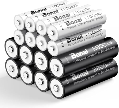 BONAI 16 Piezas Pilas Recargables AA/AAA,Alta Capacidad Batería 2800/1100 mAh 1.2V 1200 Ciclos de Pilas AA Recargable NI-MH, AAA Recargable Precargadas, Baja Autodescarga