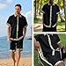 Mikitutu Men's 2-Piece Satin Short Set, Hawaiian Style Shirt and Shorts with Gold Trim, Black