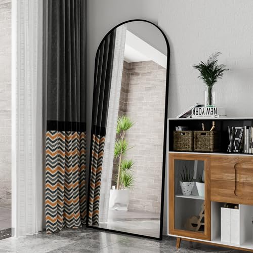 KOOPMAD - Espejo de pie (180 x 80 cm, montaje en pared o en pie, gran espejo de pared de longitud completa con marco mínimo, espejo para baño, dormitorio, entrada y pasillo (arco negro)