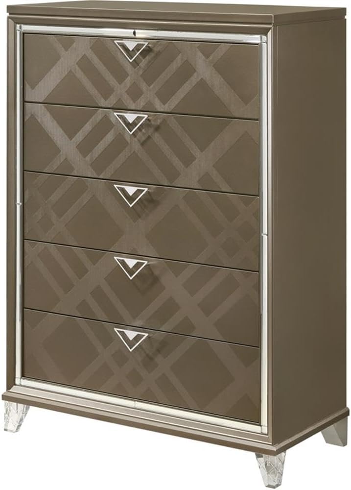 Acme Skylar 5-Drawers Wood Bedroom Chest with Acrylic Legs in Dark Champagne