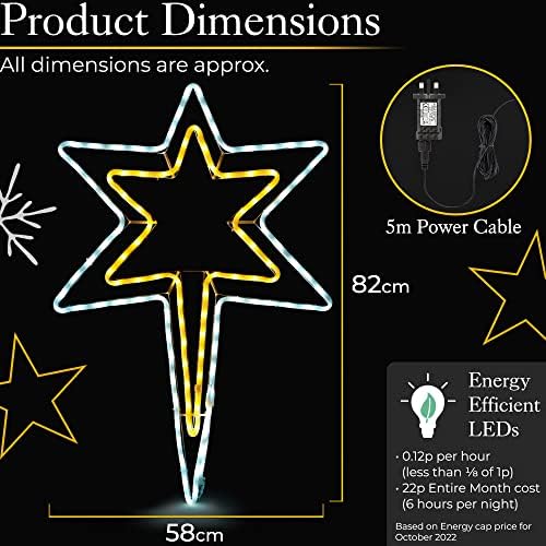 CHRISTOW Star Christmas Light Outdoor Decoration, Energy Efficient LED Rope Light, Flashing Wall Mountable Silhouette, Mains Operated, 82cm (Warm White & White)
