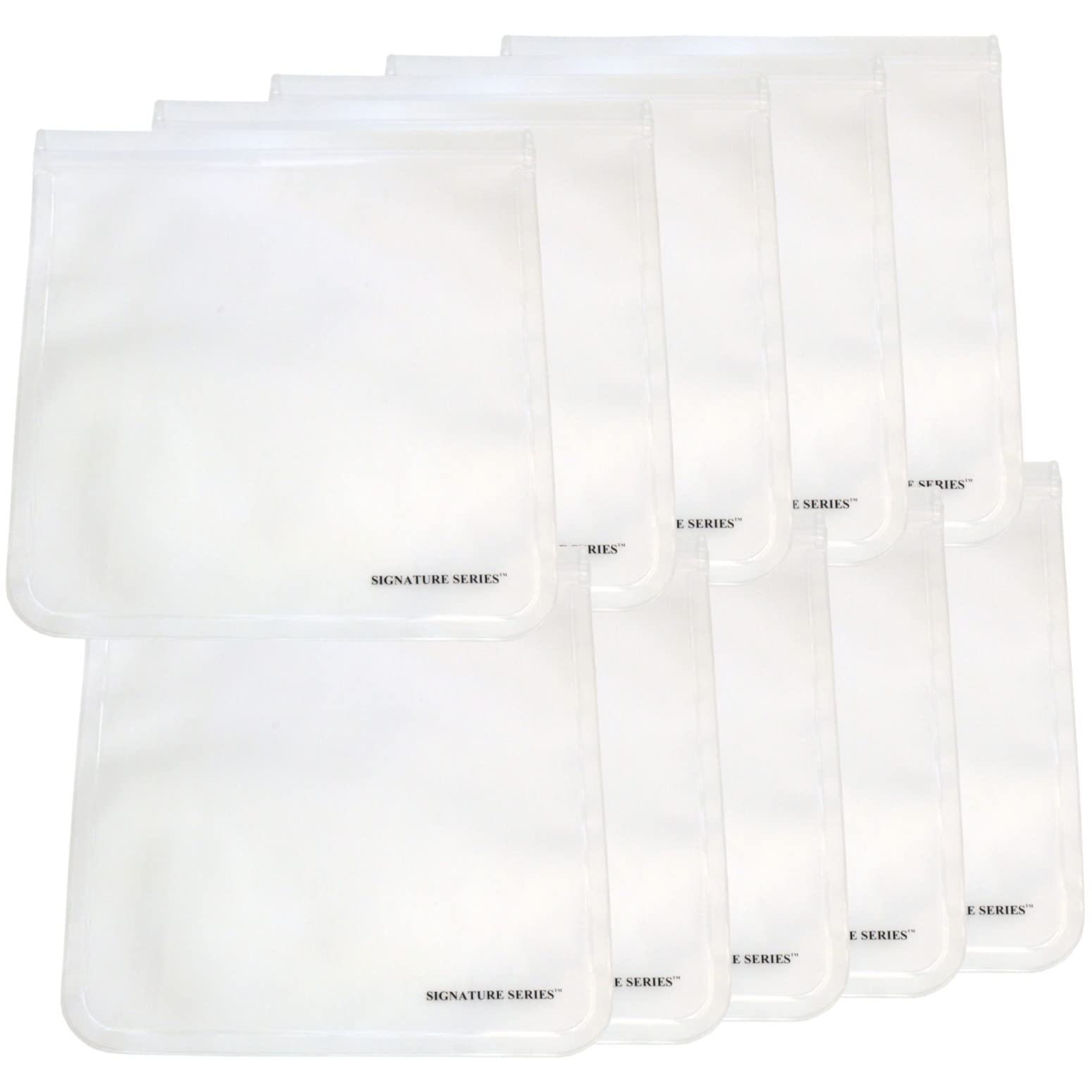 Signature Series Gallon XL 100% Food Grade Silicone Reusable Sous Vide and Storage Sandwich Bag, Clear | Plastic Free Snack Lunch Bag | Cook, Store, Sous Vide, or Freeze | Leakproof, Dishwasher-Safe, Eco-friendly, Non-Toxic, Microwave Safe (10, Gallon)