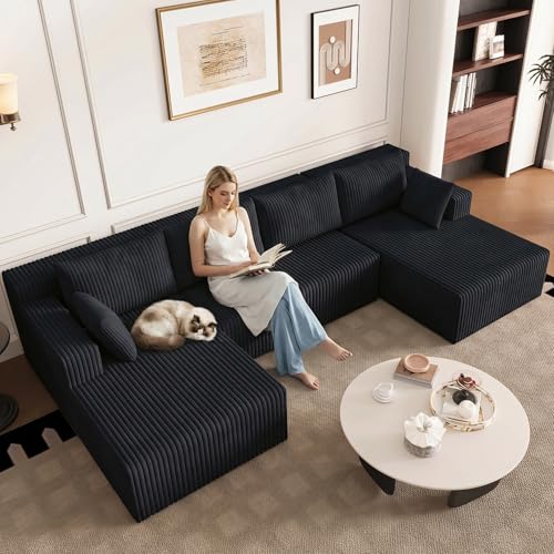 Image of 124 inch Boneless Cloud Couch Sectional Couches Sofa for Living Room