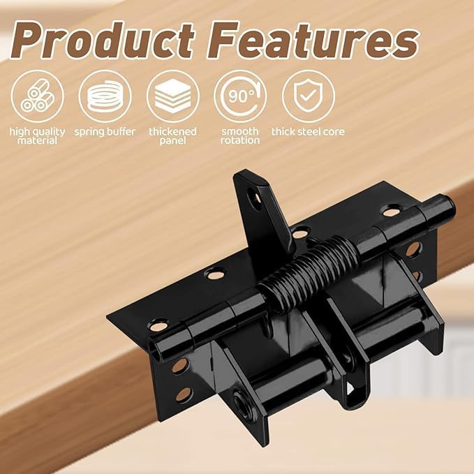 Image of 3-in-1 Automatic Door Hinge Lock - Heavy Duty Self-Closing Door Hinges, Multifunctional Door Closing Hinge with 90 Degrees Positioning Spring (Black)