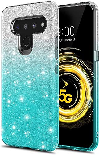 GORGCASE Phone Case for LG STYLO 6, STYLO 6 CASE - Two Tone Ombre Slim Cute Crystal Sparkle Glitter Bling Shine 3 Layer Anti-Scratch Armor Teen Girls Women Shockproof Drop Protective Cover SILVER BLUE