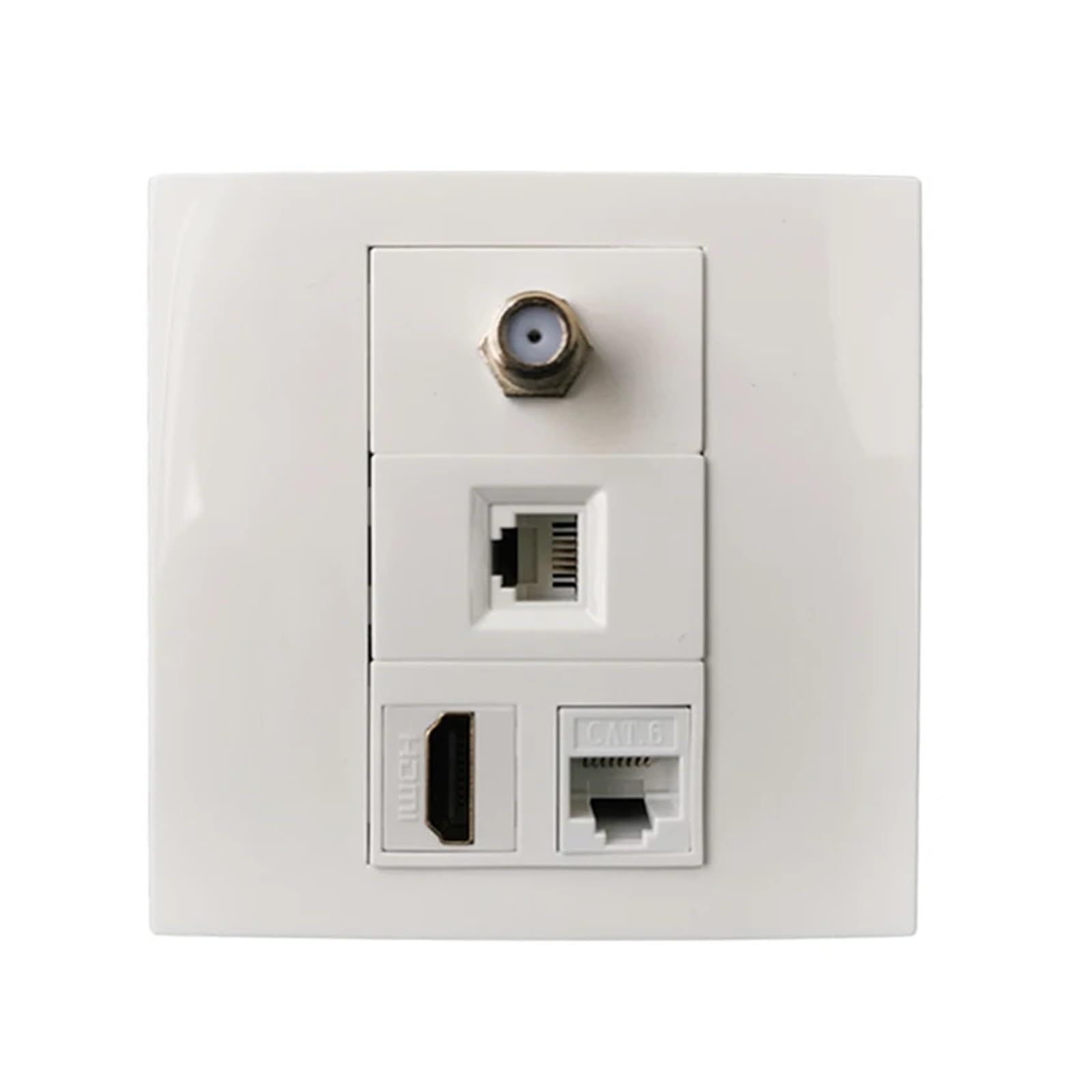 F-Typ TV-DTV-Anschluss CAT3 RJ11 Telefonbuchse Panel mit HDMI 2.0 CAT6 RJ45 LAN-Wandpaneelbuchse (Weiß) (86 x 86 mm Frontplatte)