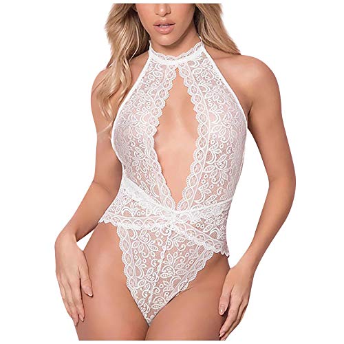 Sexy Teddy Lingerie for Women Naughty Hollow Bodysuit Lace One Piece Babydoll Temptation Underwear White